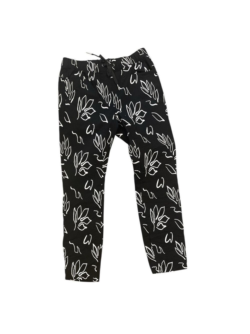 CHARLIE B XS black/white abstract pull on tie elastic waist front pockets jogger
